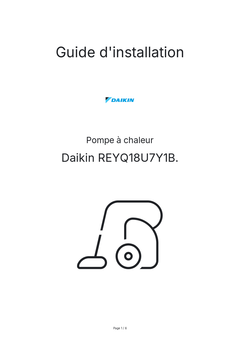 Image de la première page du manuel de l'appareil REYQ18U7Y1B.