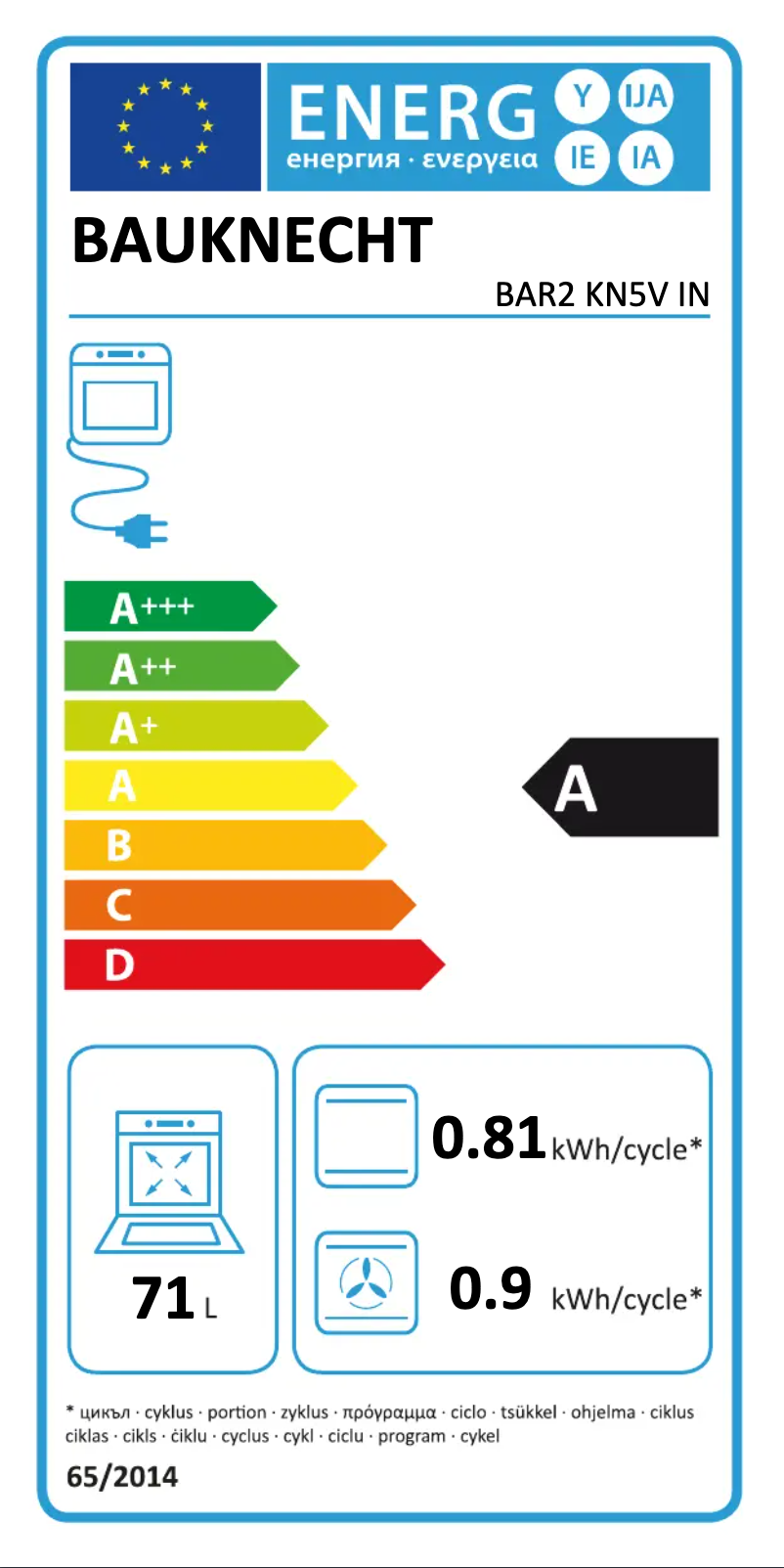 Page n°1 - Label énergétique Bauknecht BAR2 KN5V IN