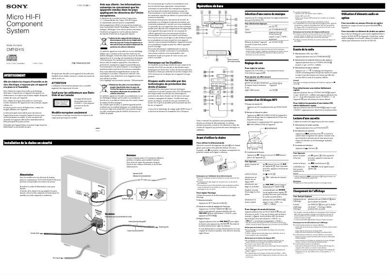 Page 1 de la notice Manuel utilisateur Sony CMT-EH15