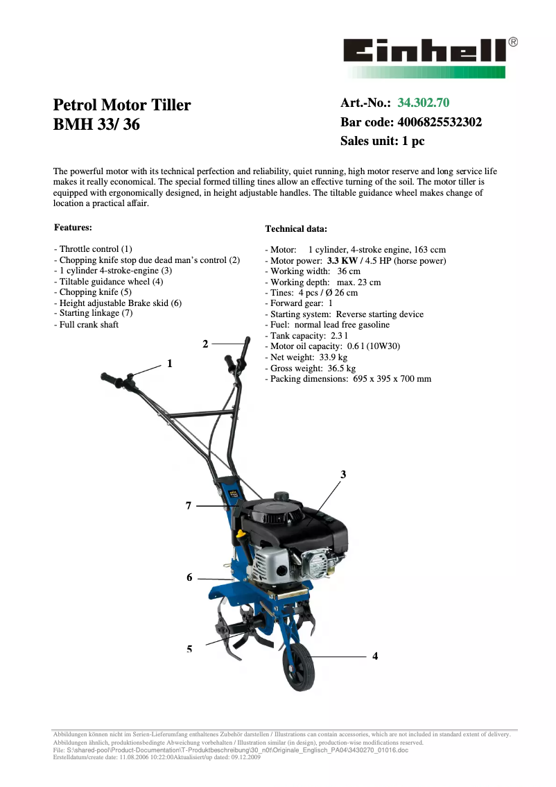 Page 1 de la notice Manuel utilisateur Einhell BMH 33/36