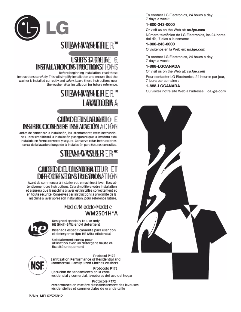 Page 1 de la notice Manuel utilisateur LG WM2501HWA