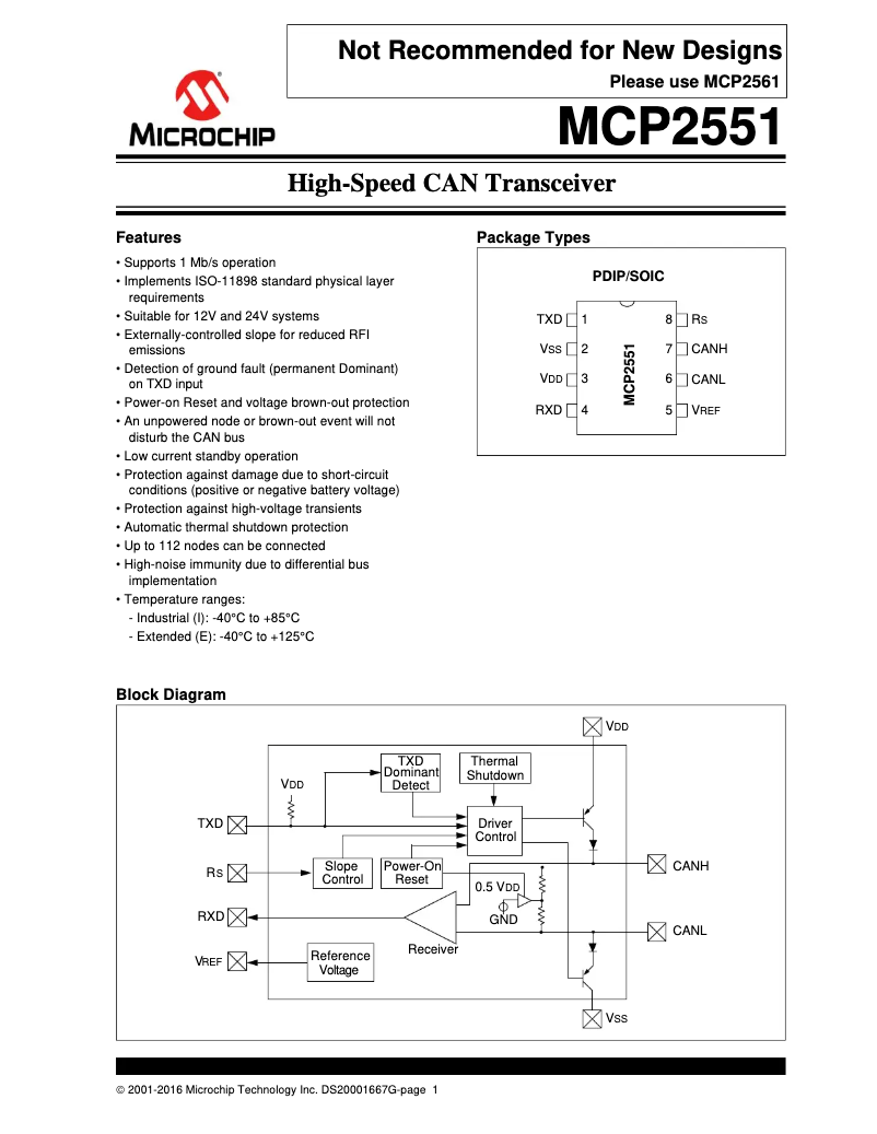 Page 1 de la notice Fiche technique Microchip MCP2551