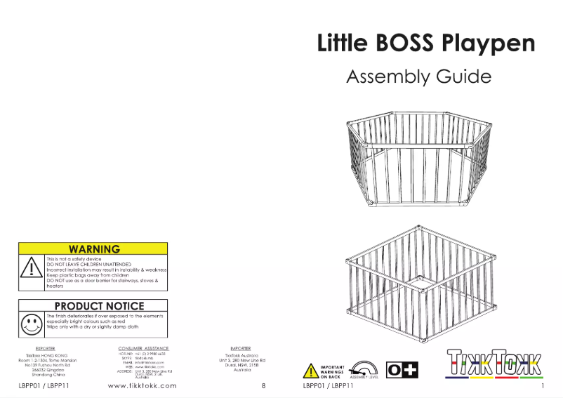 Página 1 del manual Manual de usuario TikkTokk Little Boss Playpen