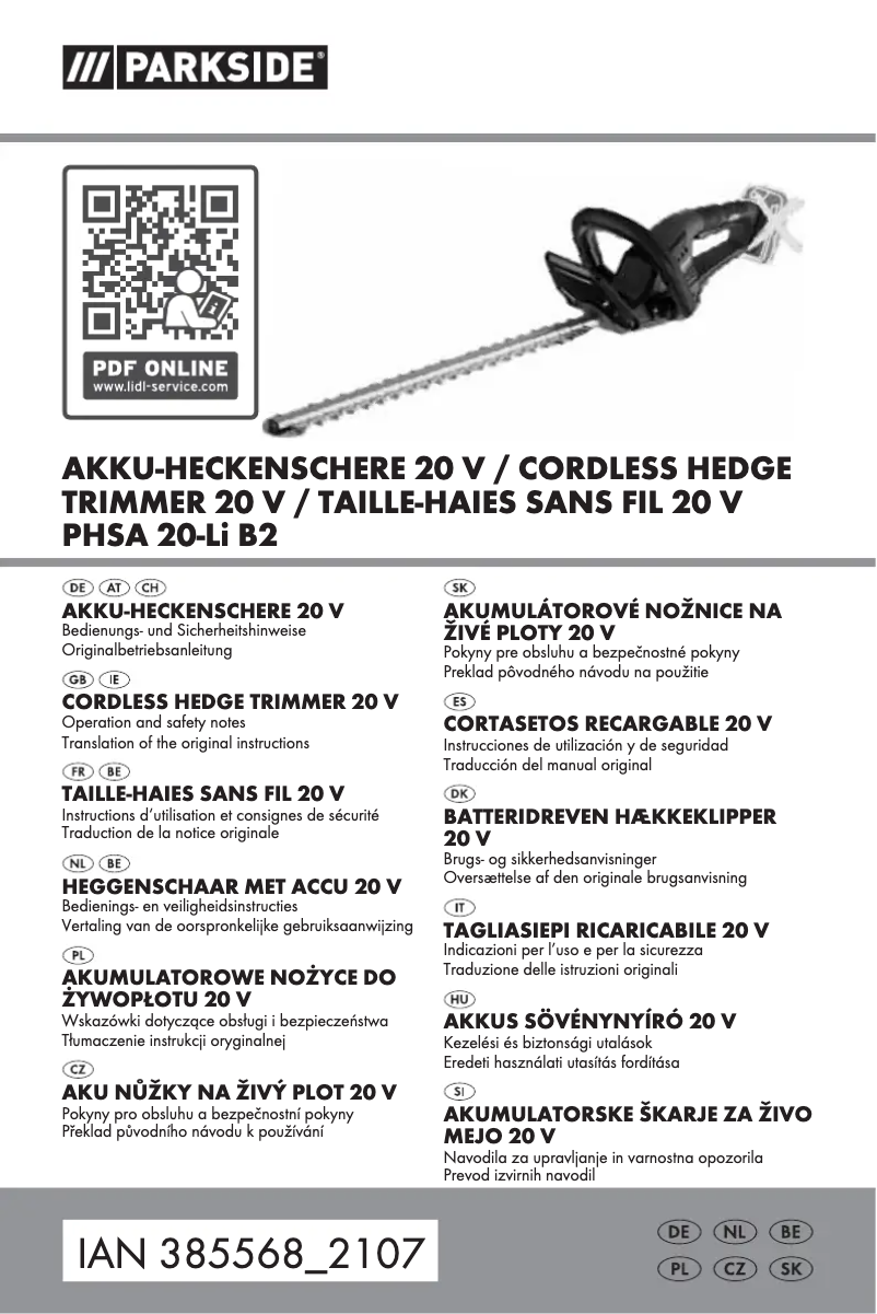 Image de la première page du manuel de l'appareil PHSA 20-Li B2