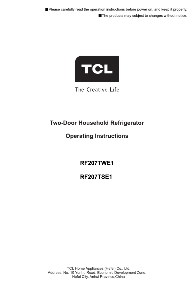 Page n°1 - Manuel utilisateur TCL RF207TWE1