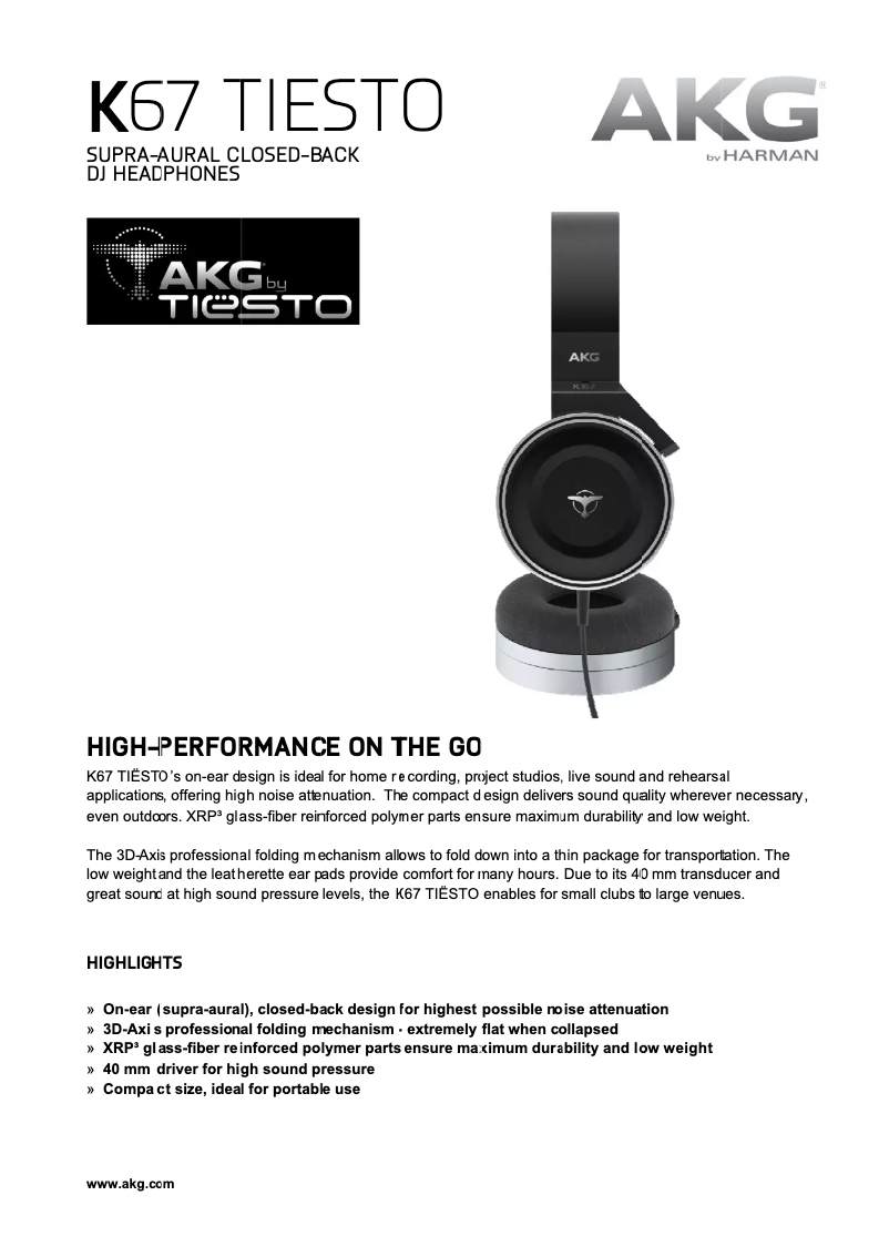 Page n°1 - Manuel utilisateur AKG K67 Tiesto