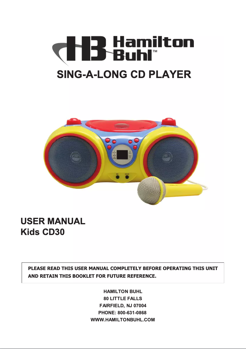 Page n°1 - Manuel utilisateur Hamilton Buhl KIDS-CD30
