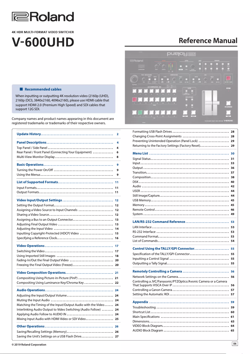 Page 1 de la notice Manuel utilisateur Roland V-600UHD
