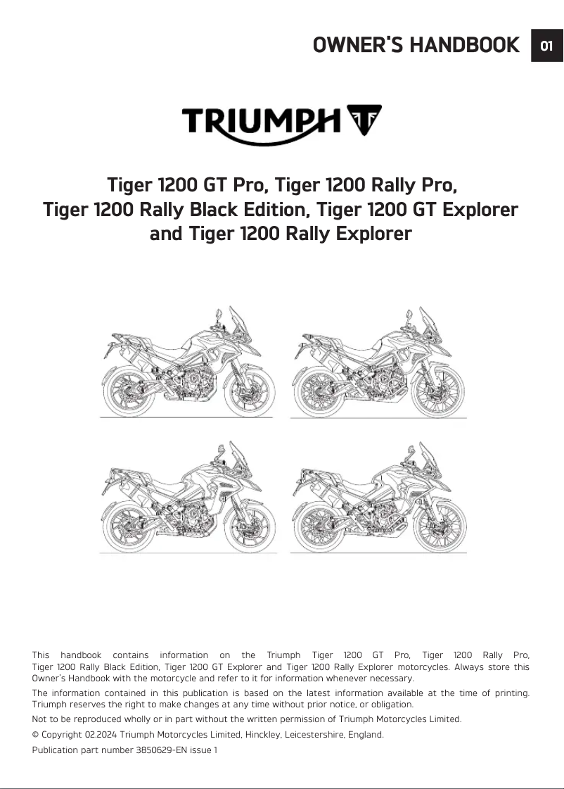 Page 1 de la notice Manuel utilisateur Triumph Tiger 1200 Rally (2024)