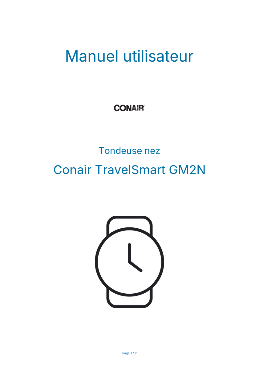 Page n°1 - Manuel utilisateur Conair TravelSmart GM2N