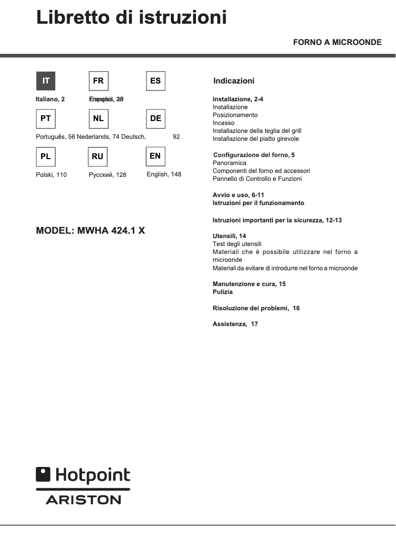 Page 1 de la notice Manuel utilisateur Hotpoint Ariston MWHA 424.1 X