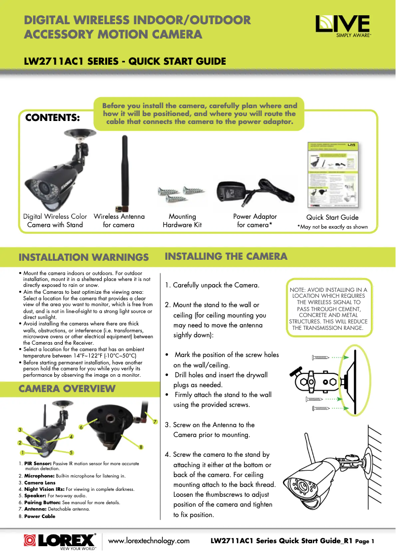 Page n°1 - Manuel utilisateur Lorex LW2711AC1