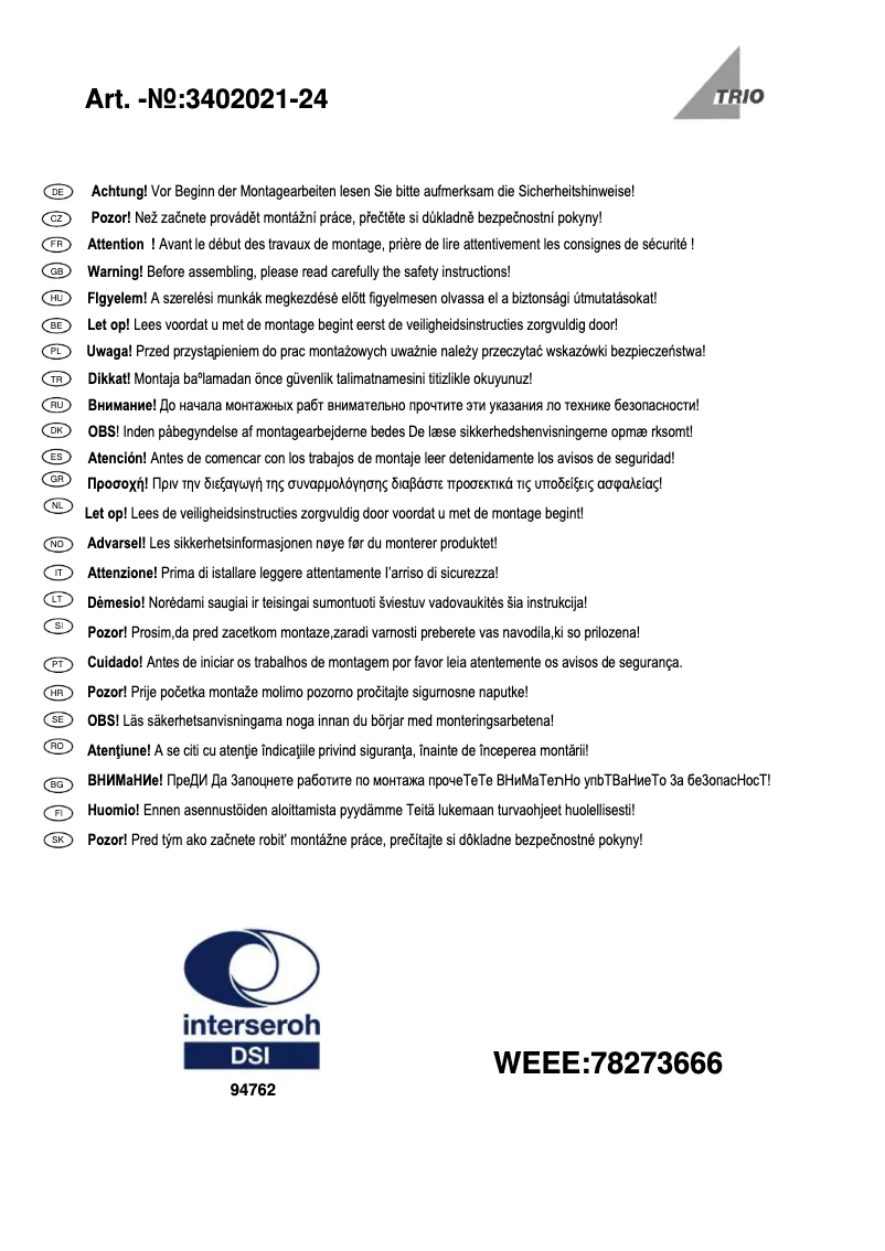 Page 1 de la notice Manuel utilisateur Trio Lighting Elegant 2