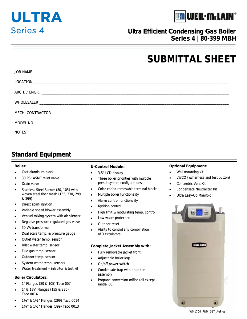 Page n°1 - Fiche technique Weil-McLain Ultra Serie 4