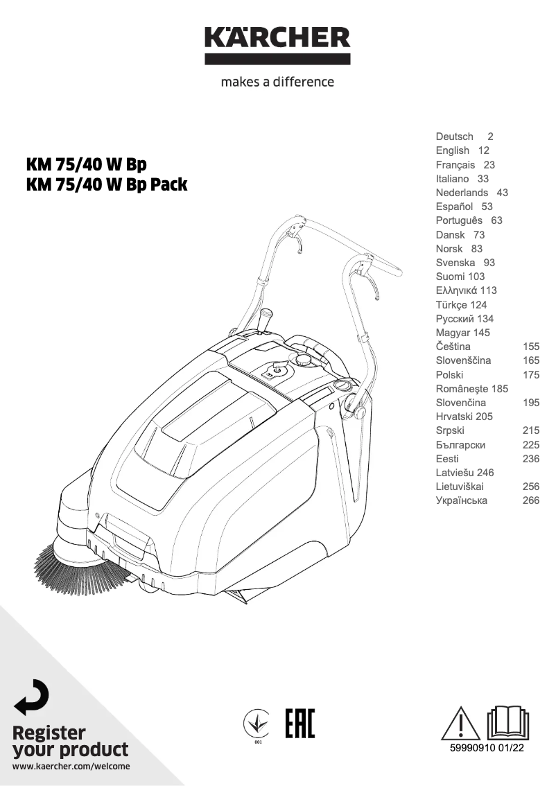 Page 1 de la notice Manuel utilisateur Kärcher KM 75/40 W Bp Pack
