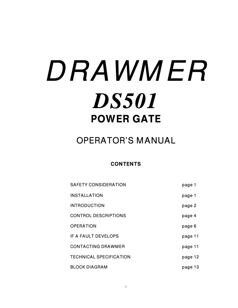 Page 1 de la notice Manuel utilisateur Drawmer DS501