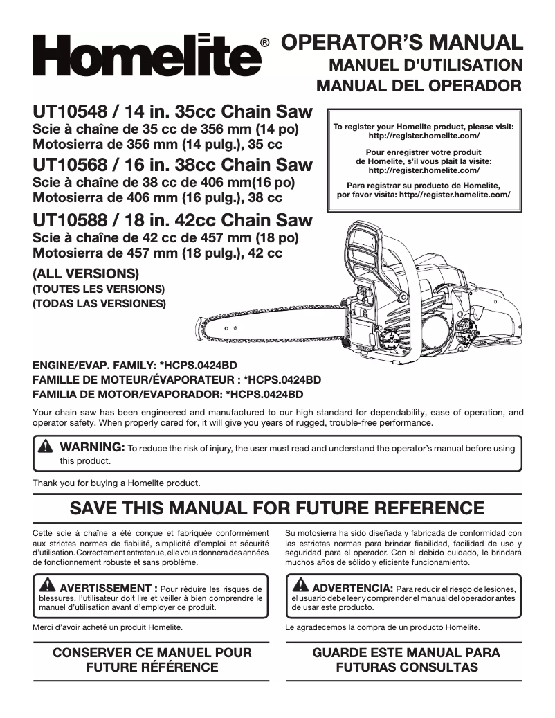 Page 1 de la notice Manuel utilisateur Homelite UT10660