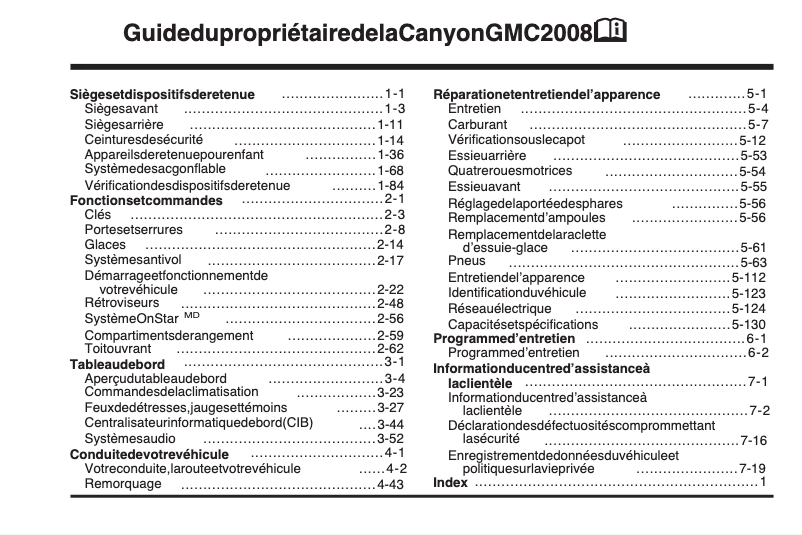 Page 1 de la notice Manuel utilisateur GMC Canyon (2008)