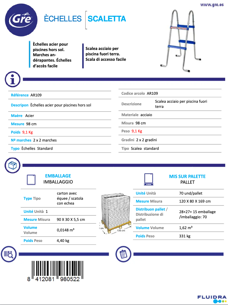 Page 1 de la notice Manuel utilisateur Gre AR109