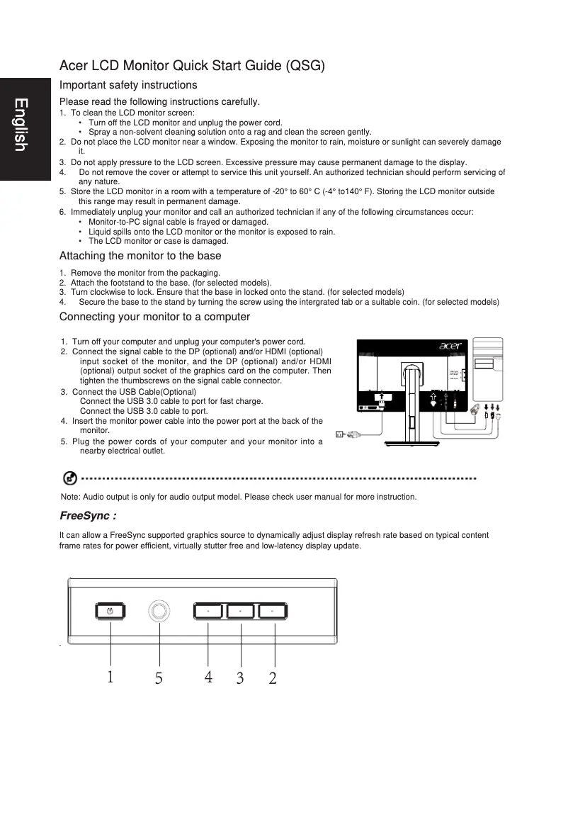 Page 1 de la notice Guide de démarrage rapide Acer BH276