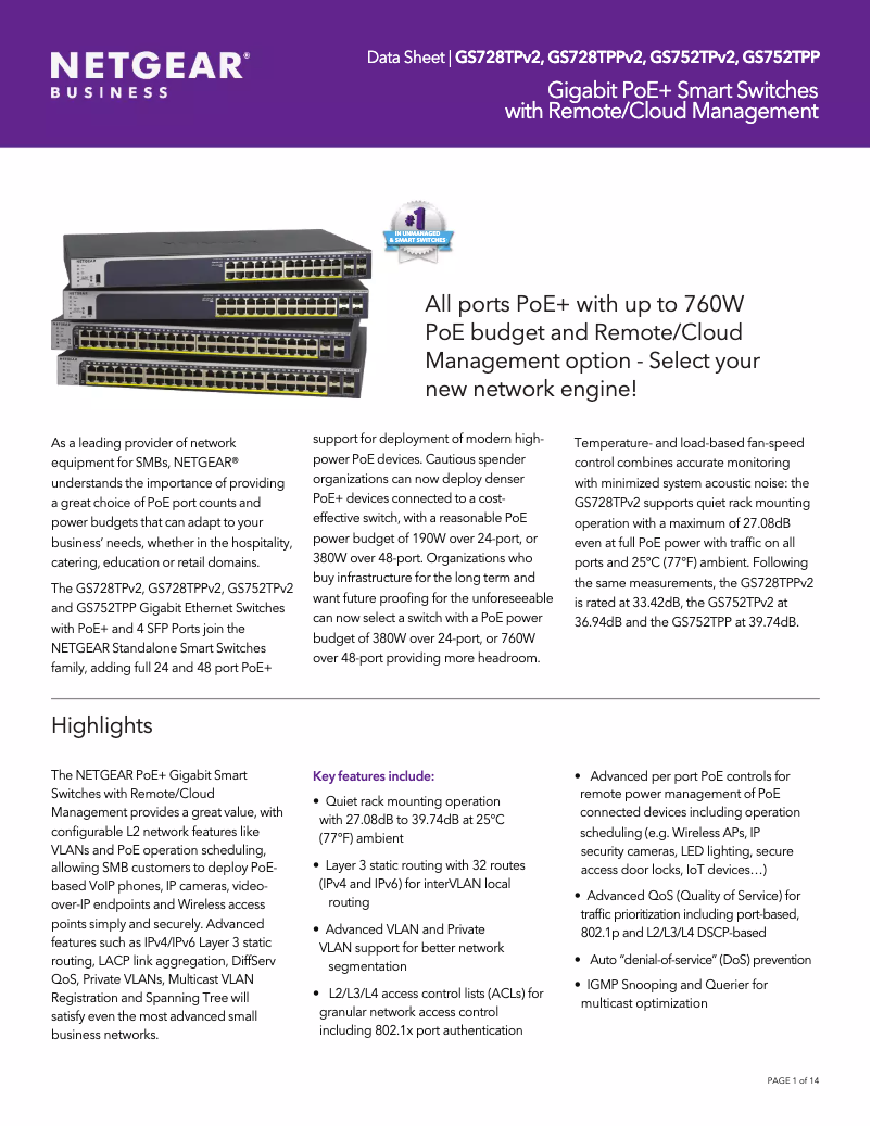 Page n°1 - Fiche technique Netgear GS752TPv2