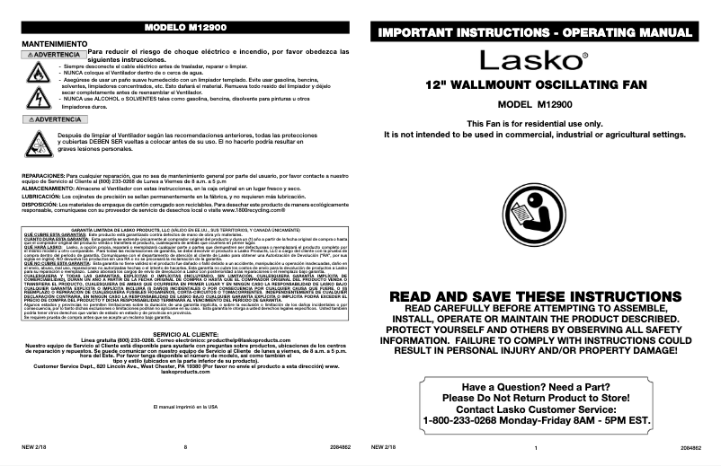 Page 1 de la notice Manuel utilisateur Lasko M12900