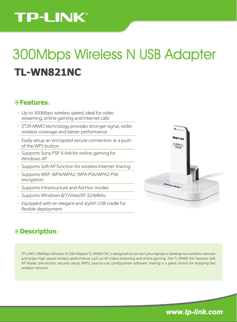 Image de la première page du manuel de l'appareil TL-WN821NC