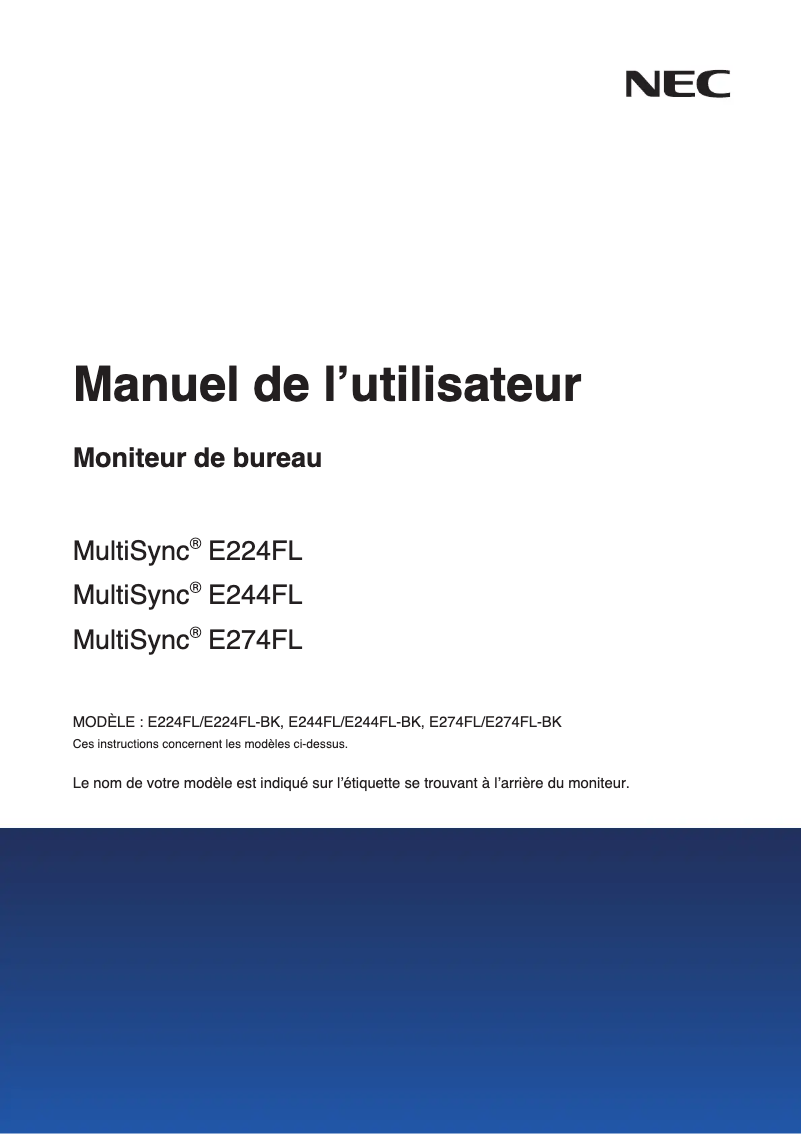 Page 1 de la notice Manuel utilisateur NEC MultiSync E274FL