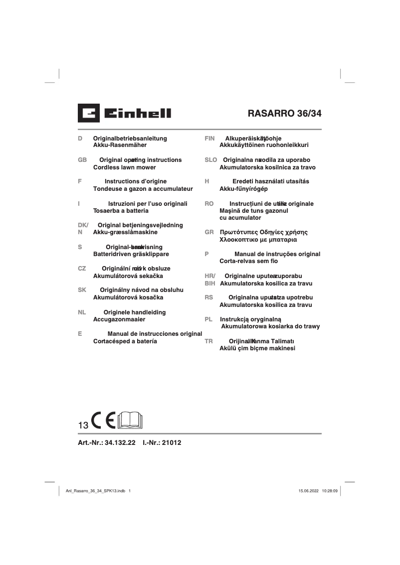 Image de la première page du manuel de l'appareil RASARRO 36/34