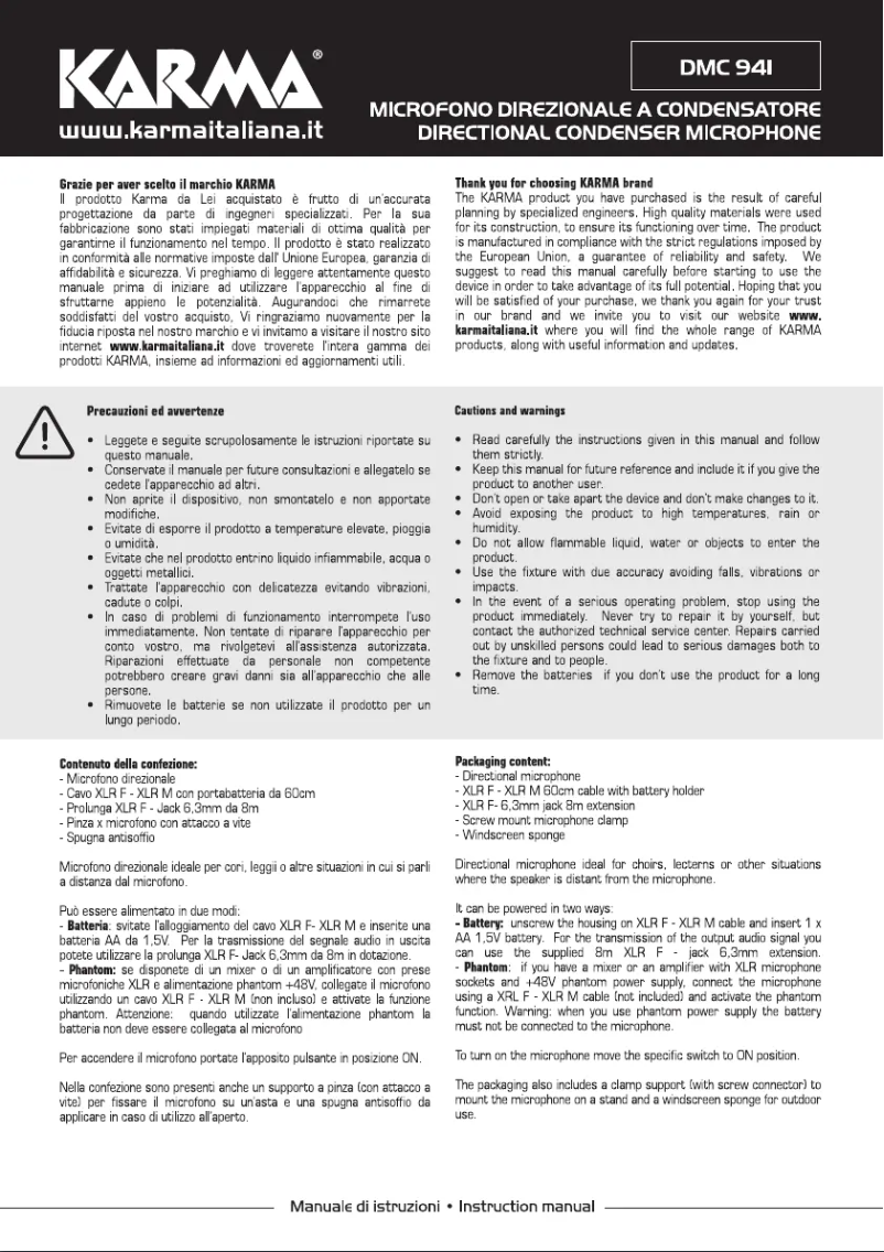Page n°1 - Manuel utilisateur Karma DMC 941