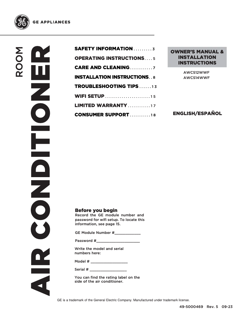 Page n°1 - Guide d'installation GE AHY14LZ