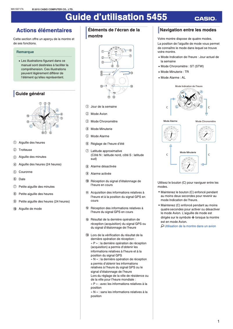 Page n°1 - Manuel utilisateur Casio G-Shock MTG-G1000D-1A2ER