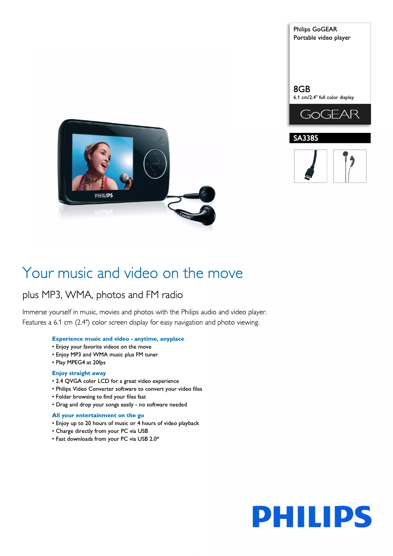 Página 1 del manual Folleto Philips GoGear SA3385