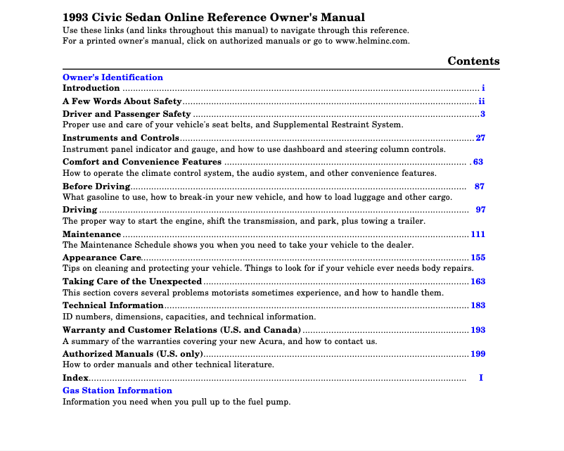 Image de la première page du manuel de l'appareil Civic (1993)