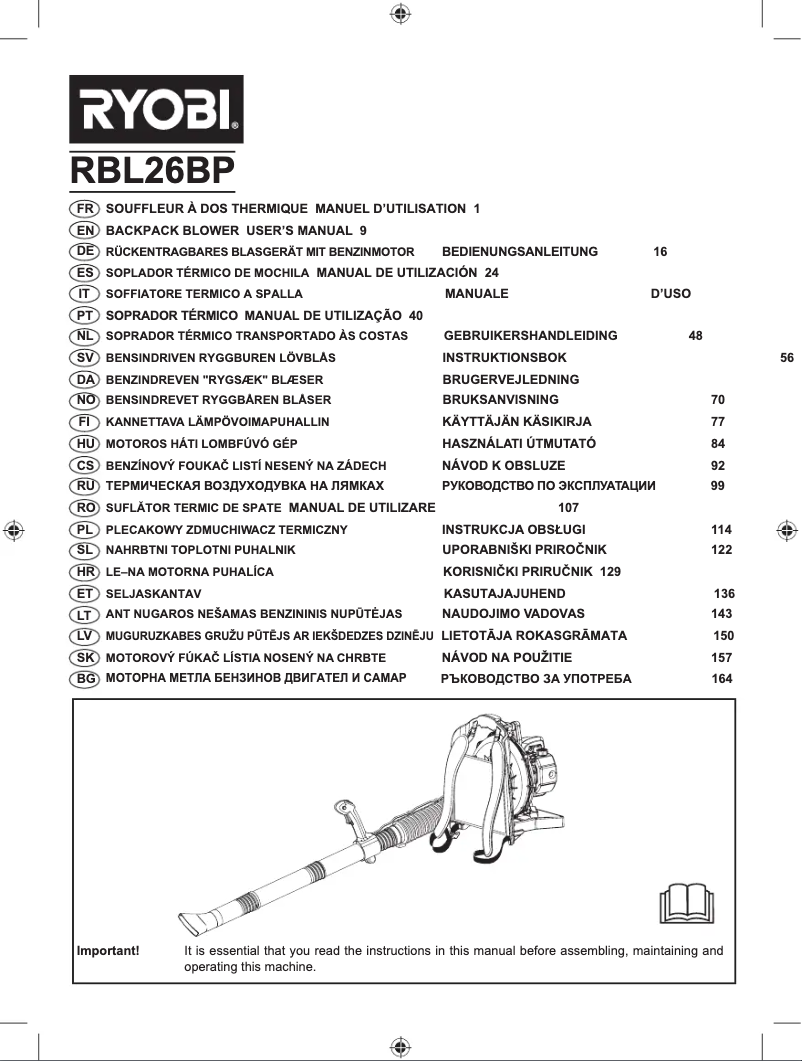 Page 1 de la notice Manuel utilisateur RYOBI RBL26BP
