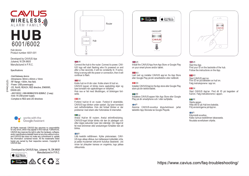 Page n°1 - Manuel utilisateur Cavius Smart Home Hub 6001