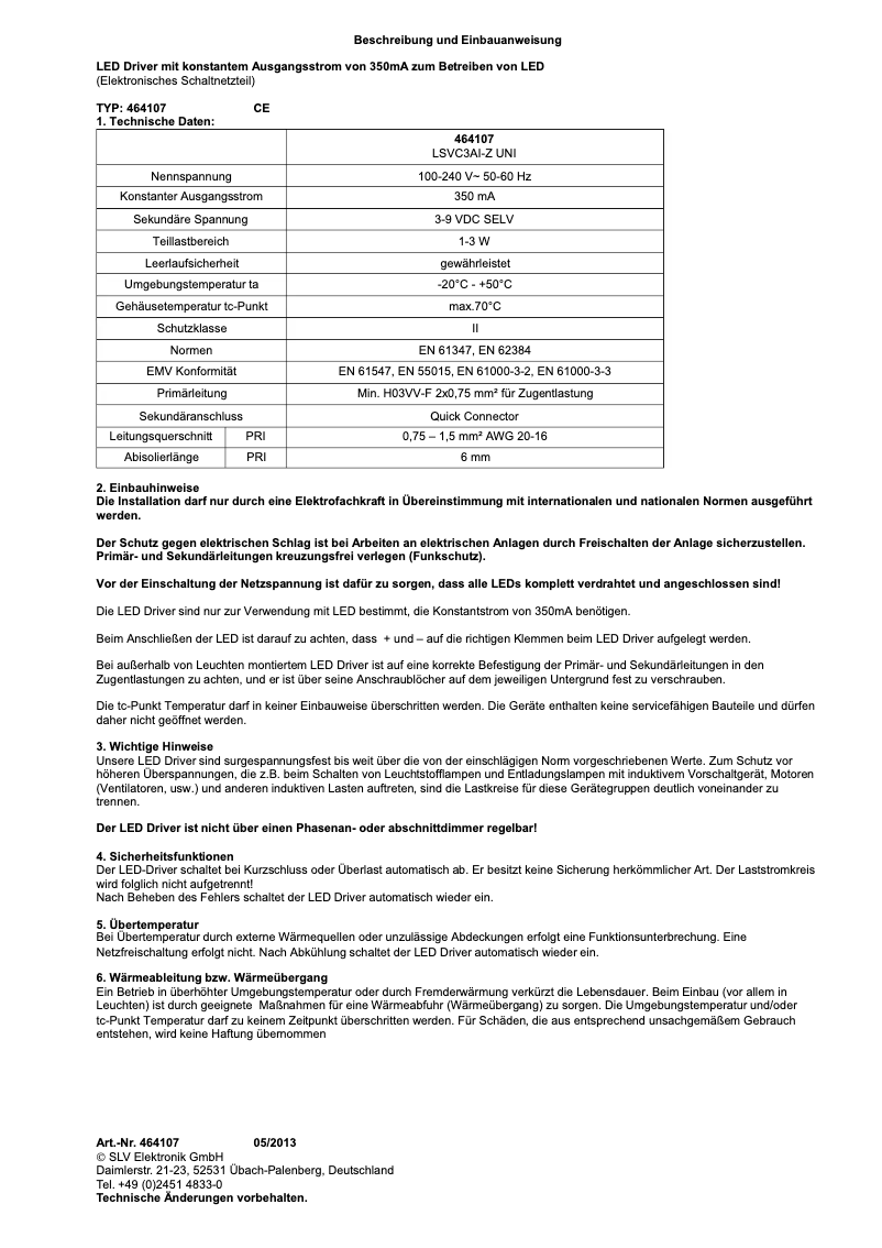 Page 1 de la notice Manuel utilisateur SLV 464107