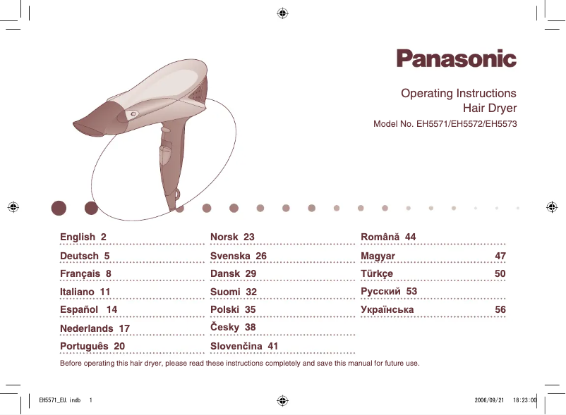 Page 1 de la notice Manuel utilisateur Panasonic EH5572