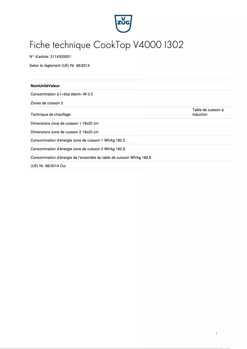 Image de la première page du manuel de l'appareil CookTop V4000 I302