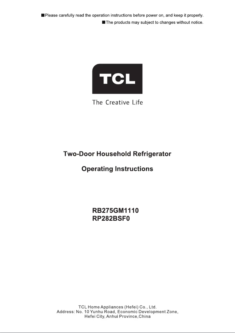 Page 1 de la notice Manuel utilisateur TCL RP282BSF0