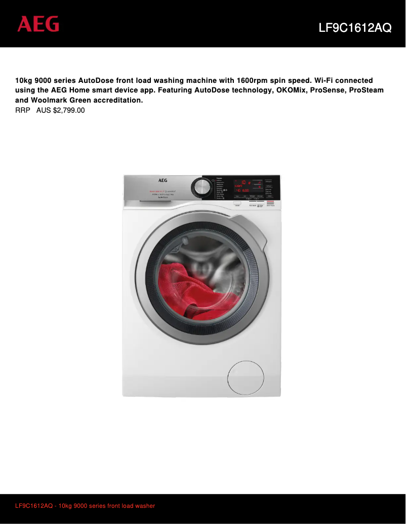 Page 1 de la notice Fiche technique AEG LF9C1612AQ