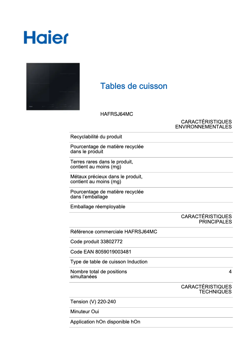 Page n°1 - Label énergétique Haier HAFRSJ64MC