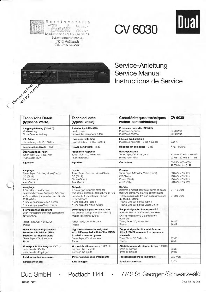 Page 1 de la notice Manuel utilisateur Dual CV 6030