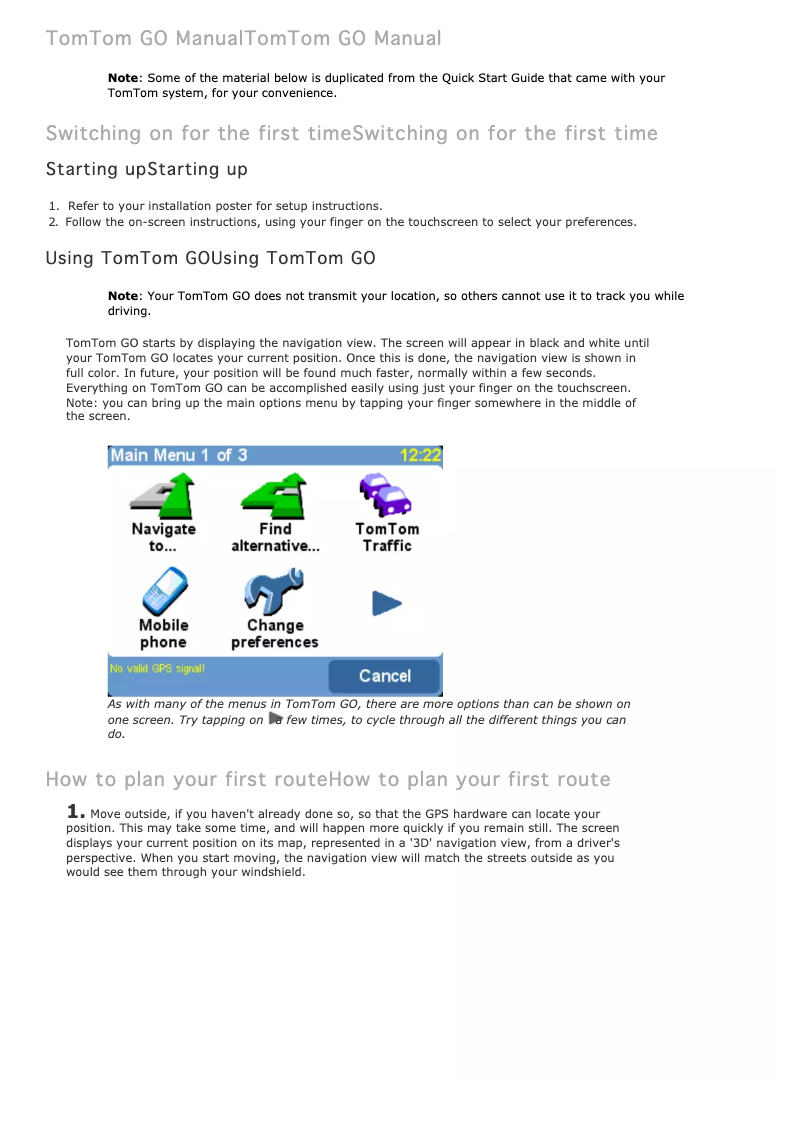 Page n°1 - Manuel utilisateur TomTom GO 300