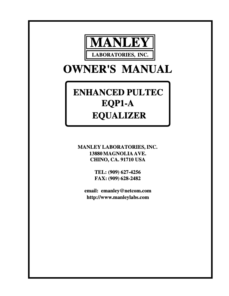 Page 1 de la notice Manuel utilisateur Manley Enhanced Pultec EQP1-A