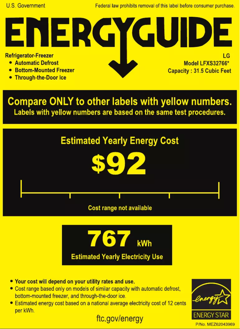 Page 1 de la notice Label énergétique LG LFXS32766