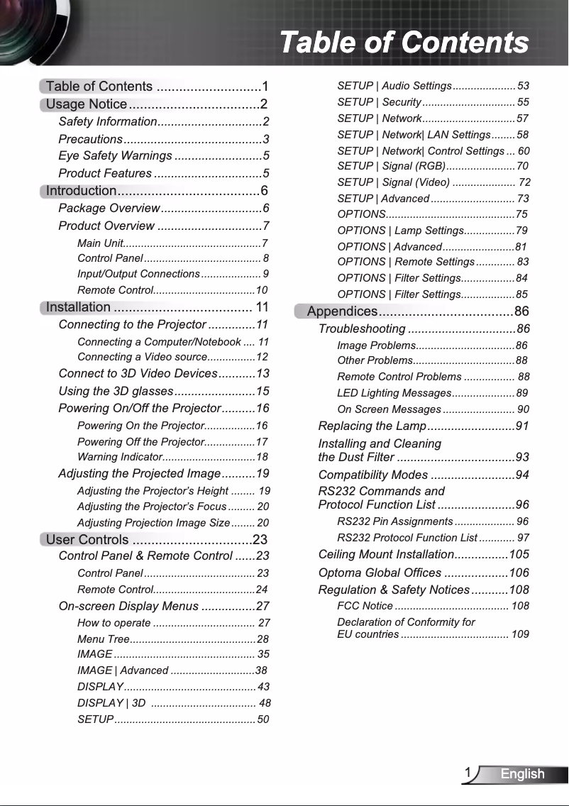 Page n°1 - Manuel utilisateur Optoma W319USTED