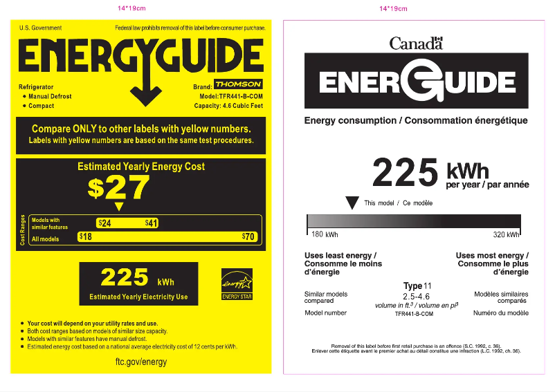 Page n°1 - Label énergétique Thomson TFR441-B