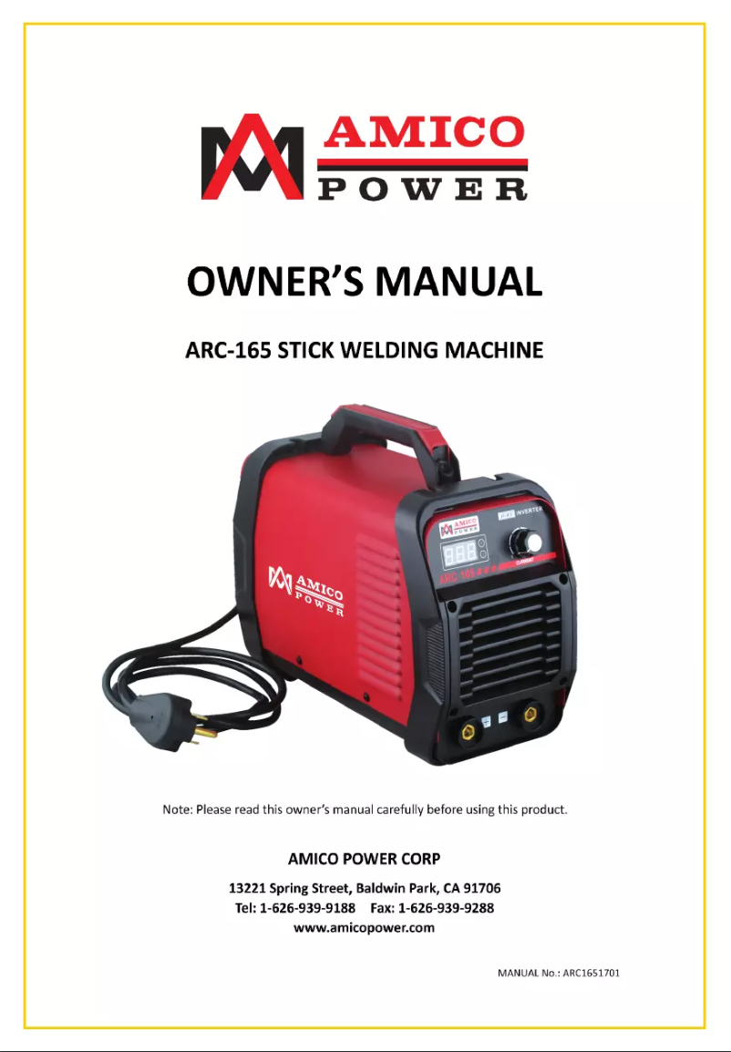 Page 1 de la notice Manuel utilisateur Amico Power ARC-165