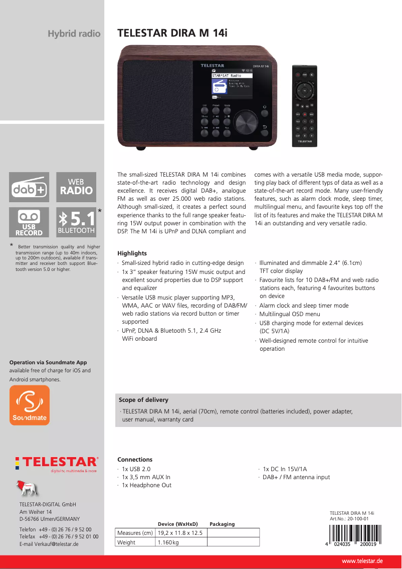 Image de la première page du manuel de l'appareil DIRA M 14i